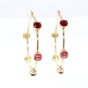 Steve Madden Gold-tone Red and Pink Faux Bezel-set Red and Pink Stone Hoops